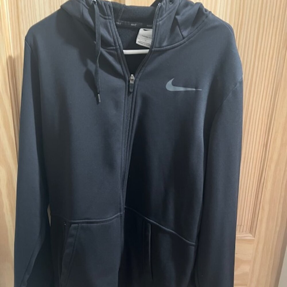 Nike Full Zip Hoodie Mens Large Black Good Therma-FIT Fleece Swoosh Logo